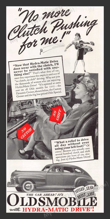 1941 Oldsmobile Hydra-Matic Drive No More Clutch Driving Print Advertisement Ad
