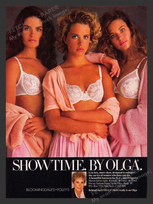 1988 Olga White Lace Bras Cute Models Print Advertisement Ad