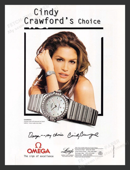 1998 Omega Constellation Watch Cindy Crawford Print Advertisement Ad