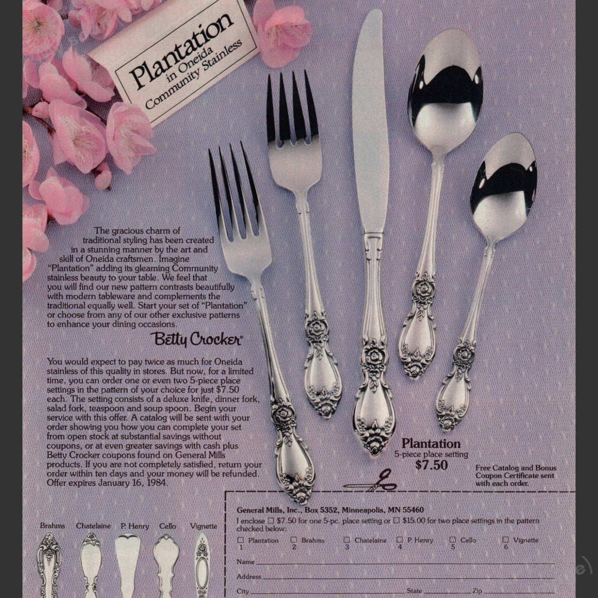Oneida 1983 Plantation Pattern Flatware Ad - Betty Crocker Offer ...