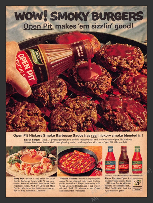 1965 Open Pit Barbeque Sauce "Party Dip" "Western Weiners" Recipes Print Ad