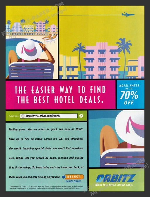 2002 Orbitz Travel Deals Print Advertisement.