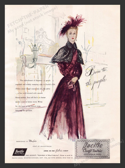 1948 Pacific Craft Fabric Mayfair Mandelbaum Wool Print Advertisement Ad