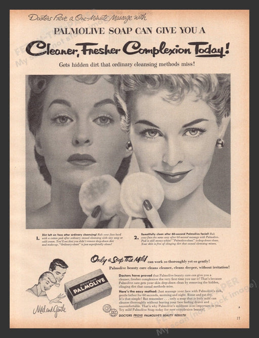 1956 Palmolive Soap Blonde Cottonball Test Print Advertisement Ad