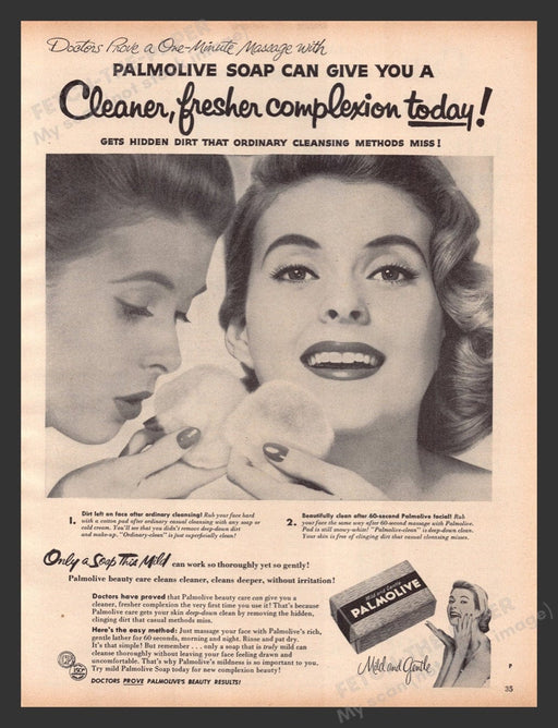 1956 Palmolive Soap Fresher Complexion Print Advertisement Ad