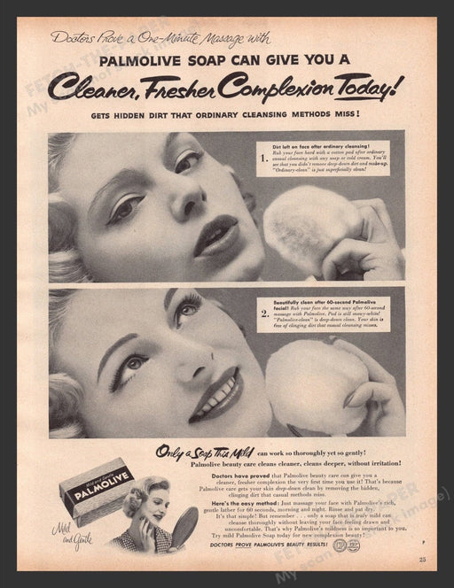 1956 Palmolive Soap Mild Cleaner Complextion Print Advertisement Ad