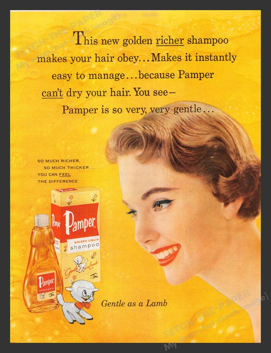 1956 Pamper Golden Liquid Shampoo Lamb Color Print Advertisement Ad