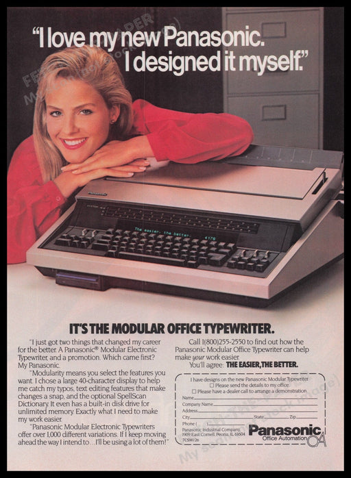 Panasonic Modular Electronic Typewriter 1980s Print Advertisement Ad 1986 Fetch the Paper!