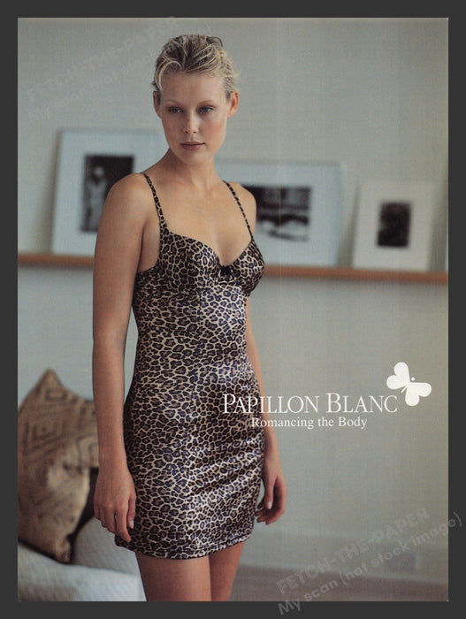 Papillon Blanc 1990s Print Advertisement Nightie Leopard Print Fetch the Paper!