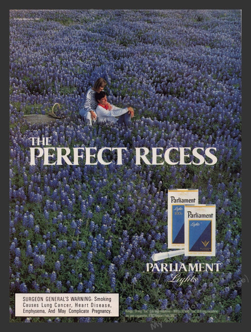 1987 Parliament Cigarettes Purple Flower Field Print Advertisement Ad