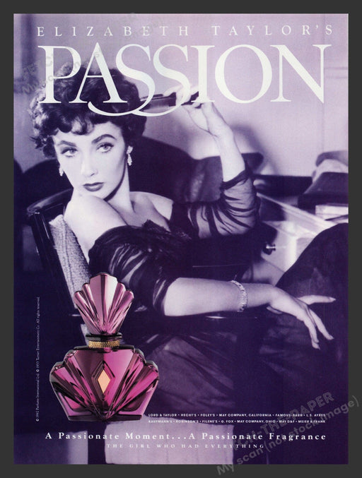 Passion by Elizabeth Taylor Perfume 1990s Print Advertisement Ad 1992 Fetch the Paper!