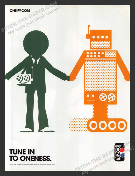 2005 Print Advertisement Pepsi One Tune Into Oneness Man & Robot Beverage Ad.