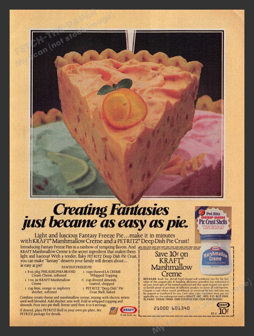 1985 Pet-Ritz & Kraft Marshmallow "Fantasy Freeze Pie" Recipe Print Ad