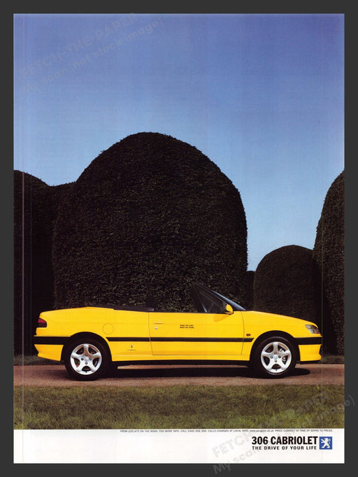 1999 Peugeot 306 Cabriolet Yellow Car Convertible Print Advertisement Ad.