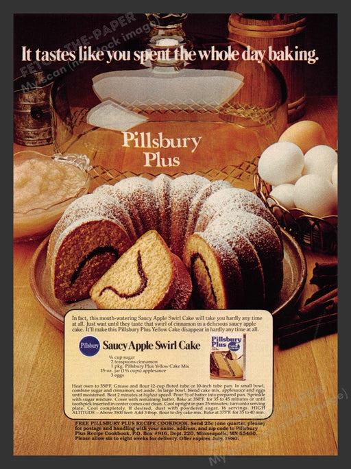 1980 Pillsbury "Saucy Apple Swirl Cake" Recipe Print Advertisement Ad