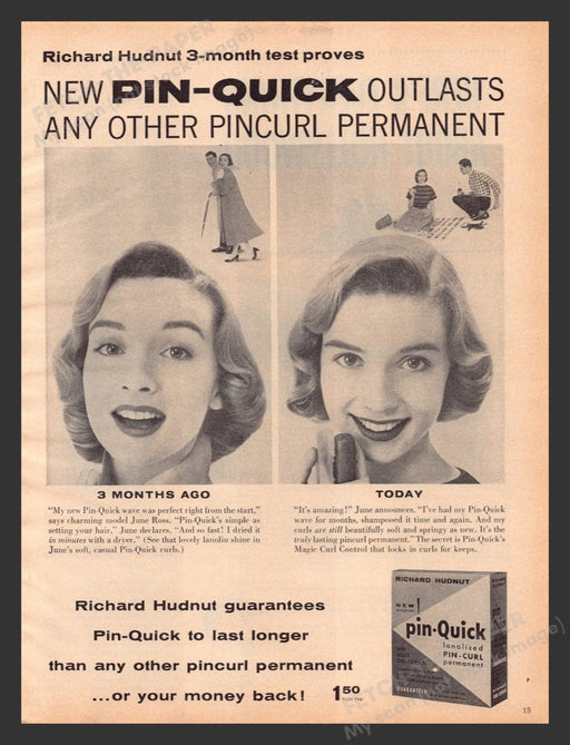 1956 Pin-Quick Permanent Couple Playing Games Print Advertisement Ad