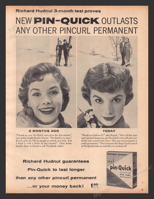 1956 Pin-Quick Permanent Snow Skiing Print Advertisement Ad
