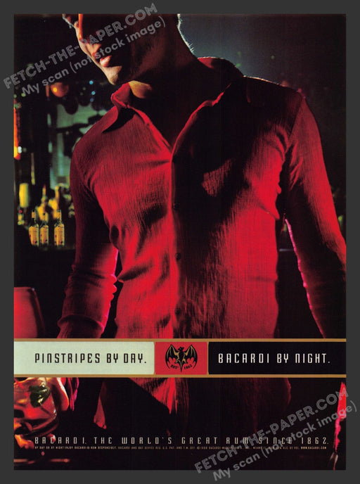 1998 Print Advertisement Pinstripes by Day, Bacardi By Night Alcohol Ad.