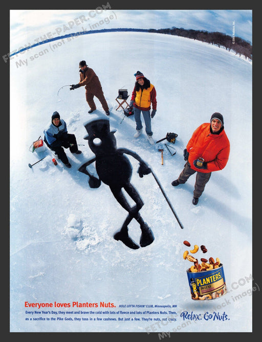 2001 Planters Mr. Peanut Ice Fishing Hole Food Print Advertisement Ad.