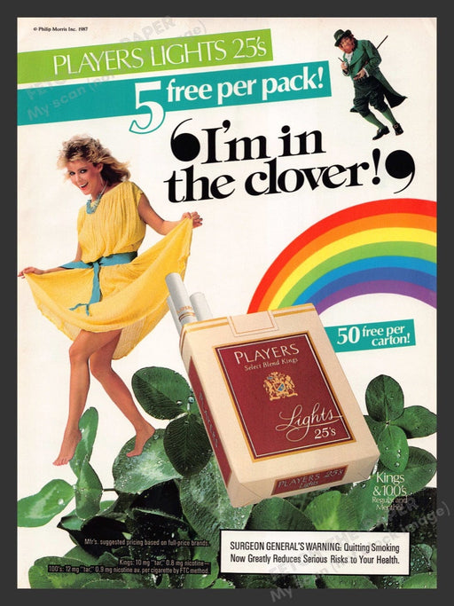Players Cigarettes Shamrock Leprechaun Rainbow Legs 1980s Print Ad 1987 Fetch the Paper!