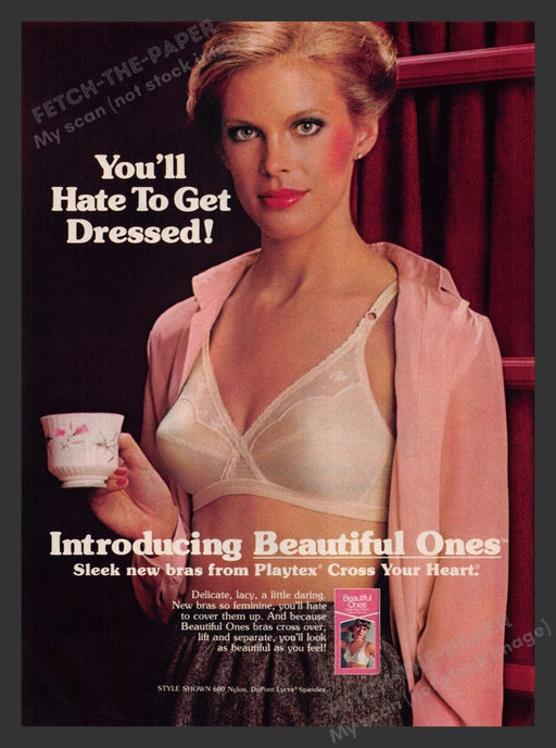 1981 Playtex "Beautiful Ones" Bra Blonde w/ Coffee Print Advertisement Ad