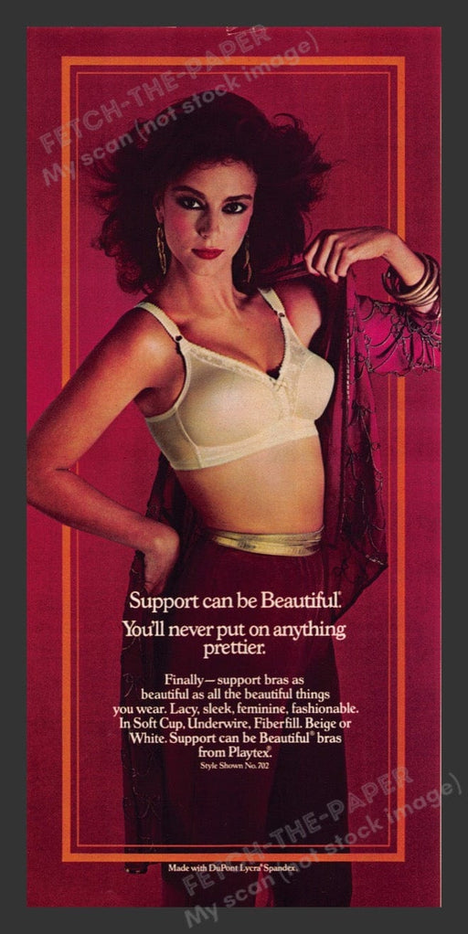 1980 Playtex Beautiful Satin Lace Bra Sexy Brunette Model Print Advertisement Ad