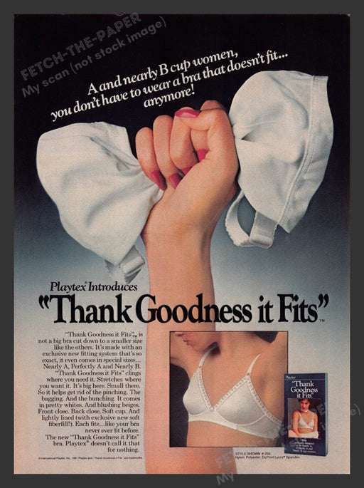 1981 Playtex "Thank Goodness it Fits" Bra Print Advertisement Ad