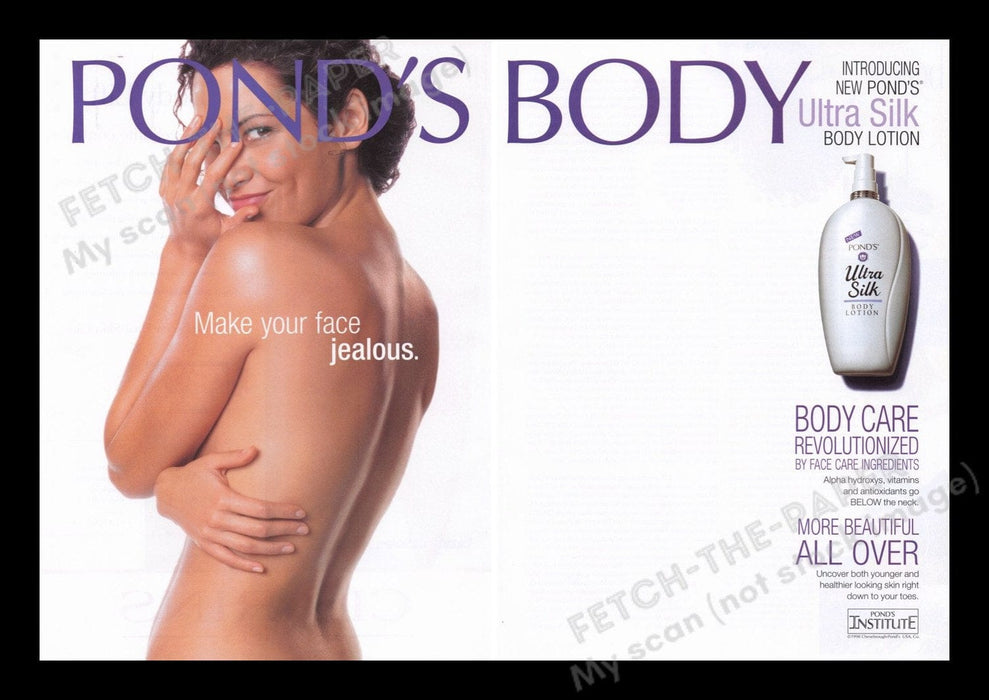 Pond's 1990s Print Advertisement Ad (2 pages) 1998 Body "Make Your Face Jealous" Fetch the Paper!