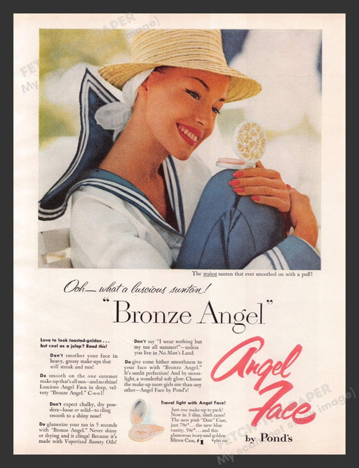 1956 Pond's Angel Face "Bronze Angel" Color Print Advertisement Ad