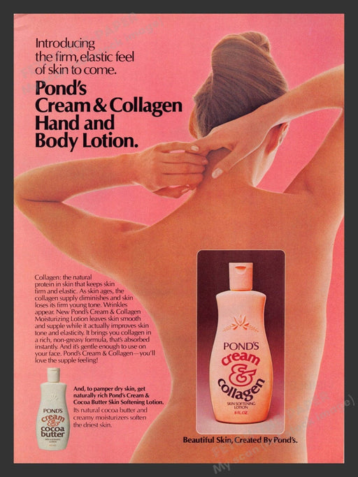 1984 Pond's Cream & Collagen Hand & Body Lotion Bare Back Print Advertisement Ad