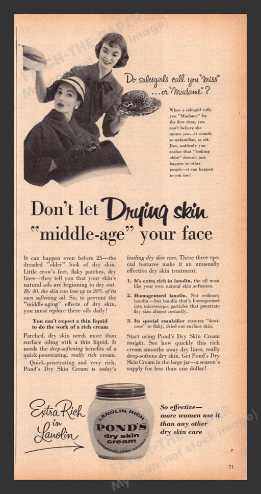 1956 Pond's Lanolin Rich Miss or Madame? Print Advertisement Ad