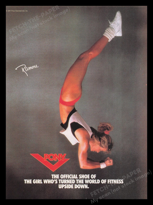 Pony 1980s Print Advertisement Ad 1988 Shoes Ramona "Turned Fitness Upside Down" Fetch the Paper!
