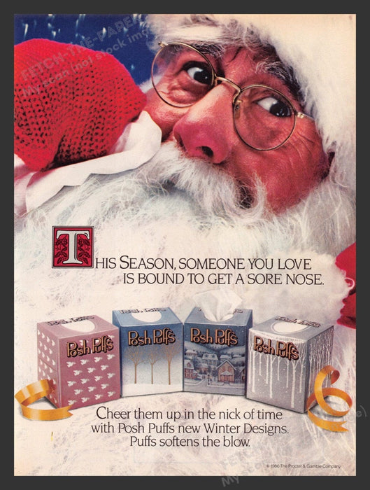 1986 Posh Puffs Tissues Santa Christmas Print Advertisement Ad