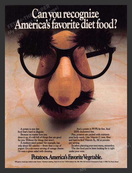 1986 Potatoes America's Favorite Vegetable Disguise Print Advertisement Ad