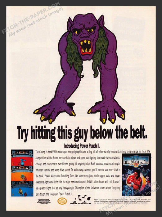 1992 Print Advertisement Power Punch II Boxing Video Game Ad.