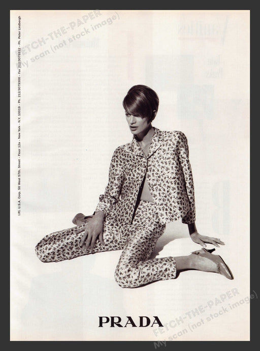 Prada 1990s Print Advertisement 1995 Pajamas Sitting Model Clothing Promo Fetch the Paper!