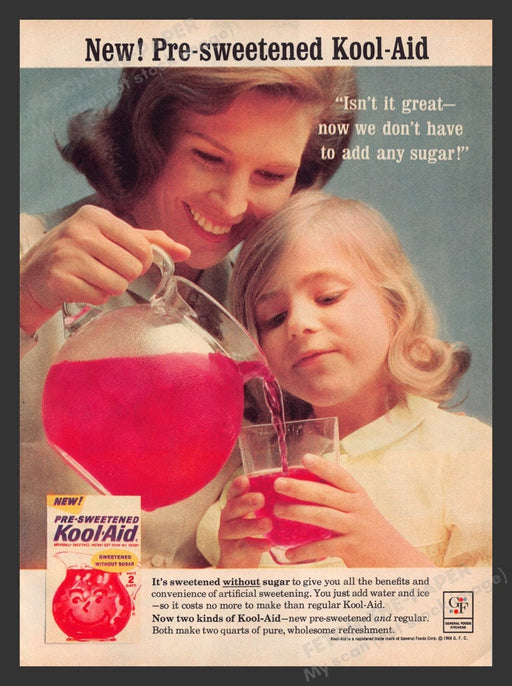 1964 Pre-sweetened Kool-Aid "Artificial" Print Advertisement Ad