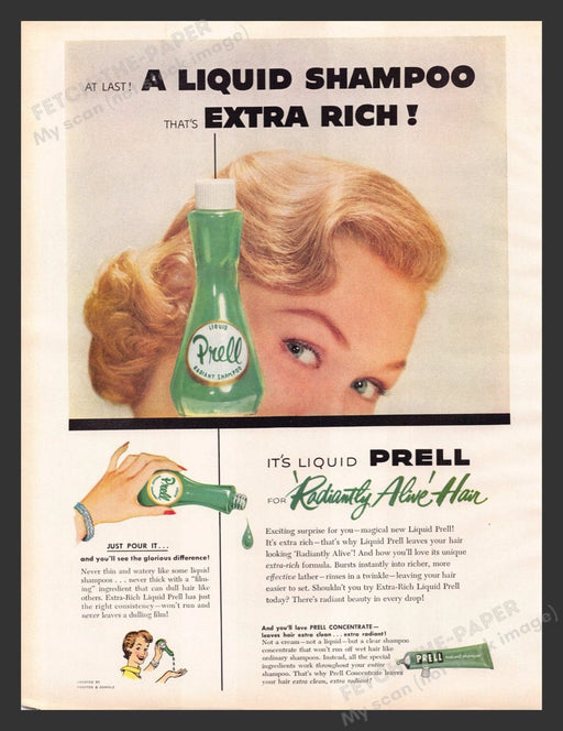 1956 Prell Shampoo "Radiantly Alive" Color Print Advertisement Ad