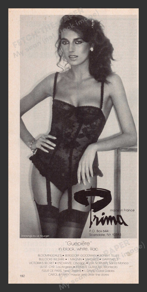 Prima Lingerie Garter Belt Stockings 1980s Print Advertisement 1980 Fetch the Paper!