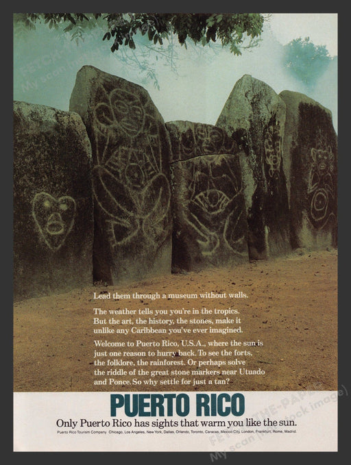 Puerto Rico 1980s Print Advertisement Ad 1983 Utuado and Ponce Travel Stones Fetch the Paper!