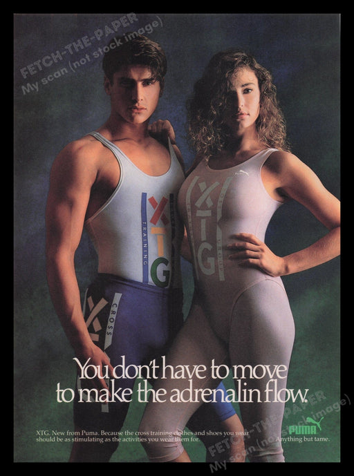 Puma 1980s Print Advertisement Ad 1988 XTG Cross Training Couple Muscles Fetch the Paper!
