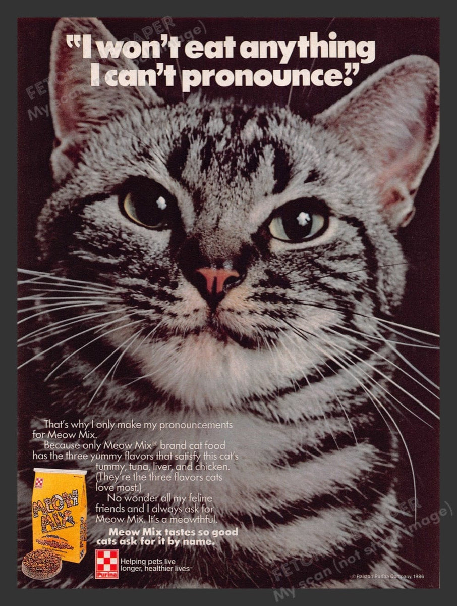 Vintage 1986 Purina Meow Mix Cat Food Print Ad