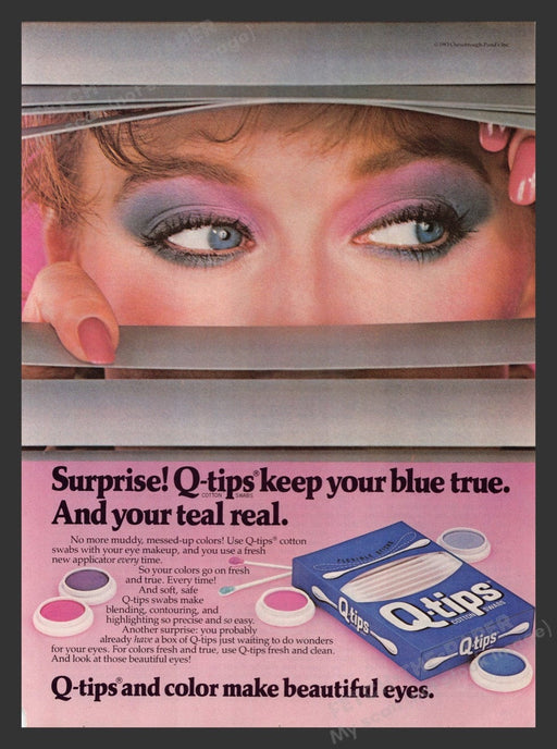 1983 Q-tips Cotton Swabs Peaking Through Blinds Print Advertisement Ad