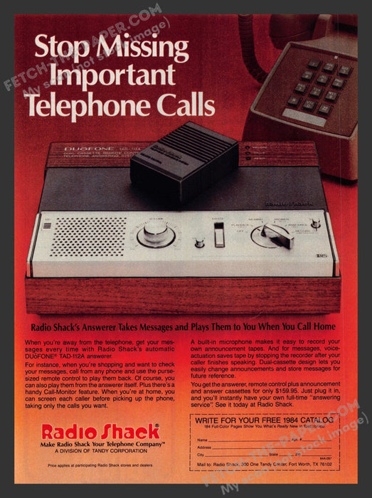 1983 Print Advertisement Radio Shack Duofone TAD-112A Answering Machine Phone Ad.