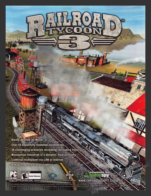2004 Railroad Tycoon 3 Train Rail Yard Video Game Print Advertisement