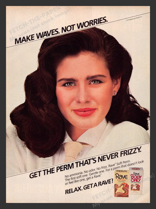1983 Rave Soft Perm "Make Waves, Not Worries" Print Advertisement Ad