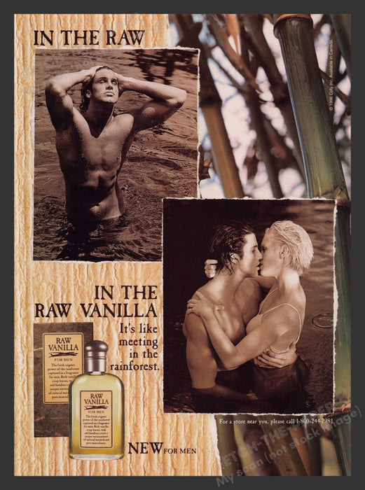Raw Vanilla Cologne for Men Beefy Model 1990s Print Advertisement Ad 1996 Fetch the Paper!