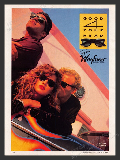 1990 Ray Ban Wayfarer Sunglasses Older Car Print Advertisement Ad