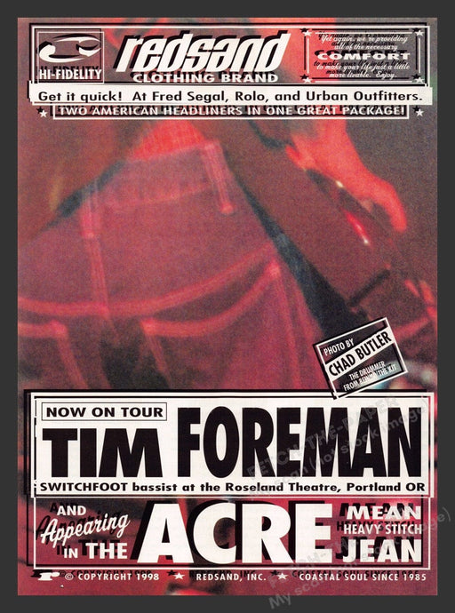 1998 redsand Clothing Tim Foreman Switchfoot Bassist Print Advertisement Ad