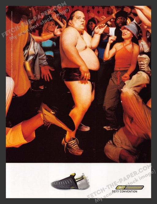 2001 Reebok Defy Convention Sumo Wrestler Dance Party Print Advertisement Ad.